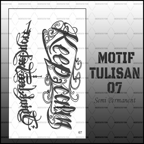 BERTATO-Stiker tato temporer semi permanen tahan lama anti air Kode tulisan-07 / Tato bentuk stiker 