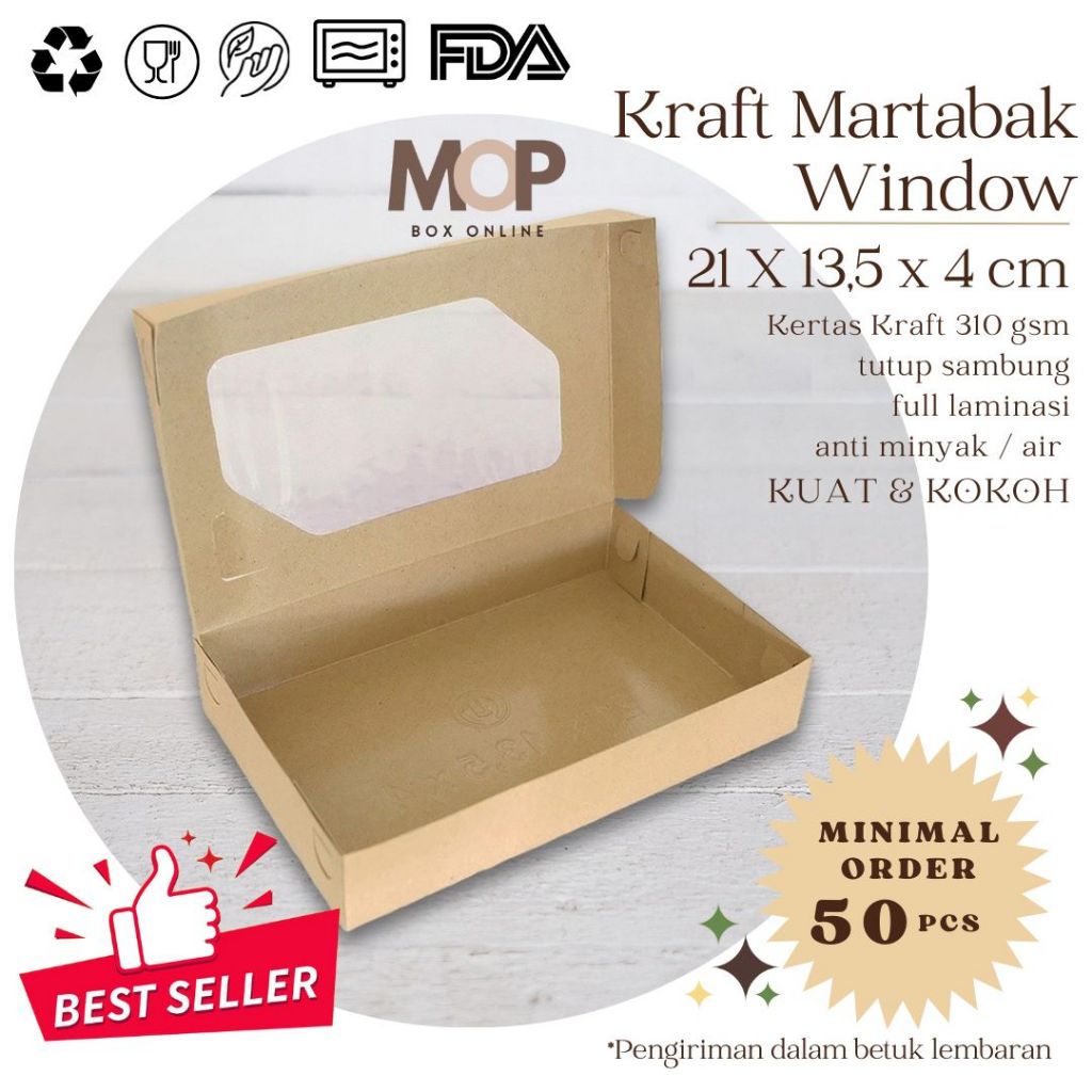 Kotak Kraft Martabak WINDOW Kotak Terangbulan Terang Bulan Kotak Donat 6 Mini Cake Roti Laminasi Foo