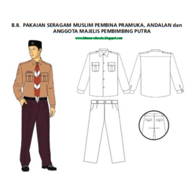 1Stel Pramuka Pembina Pria Lengan Panjang Bahan Rafilo Untuk Guru Dan Pembina Pramuka (Kemeja Pramuk
