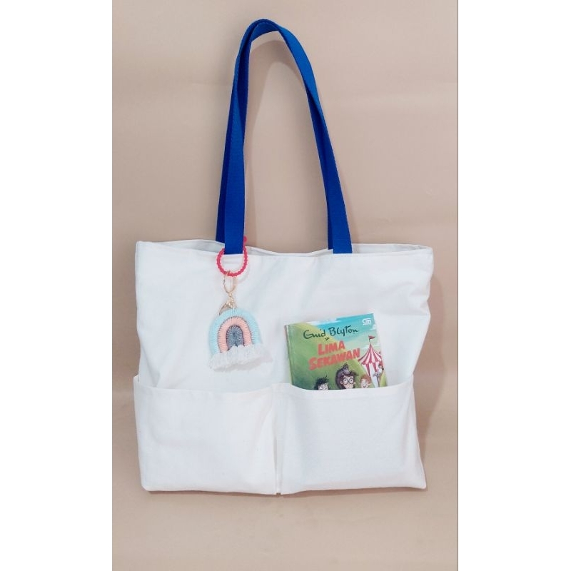 Tas Tote Bag Canvas Rainbow Macrame