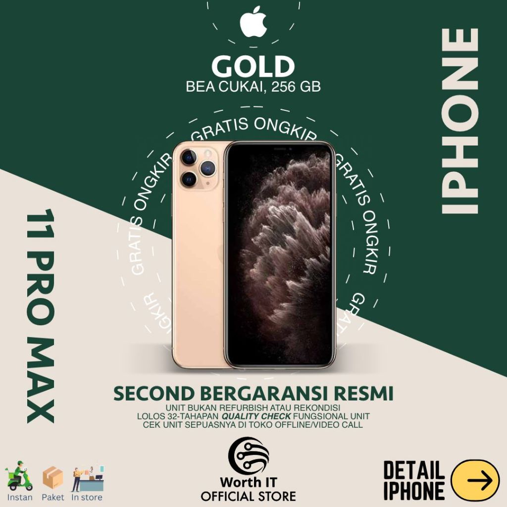 iPhone 11 Pro Max 256 GB Resmi BC Gold Second 100% Original