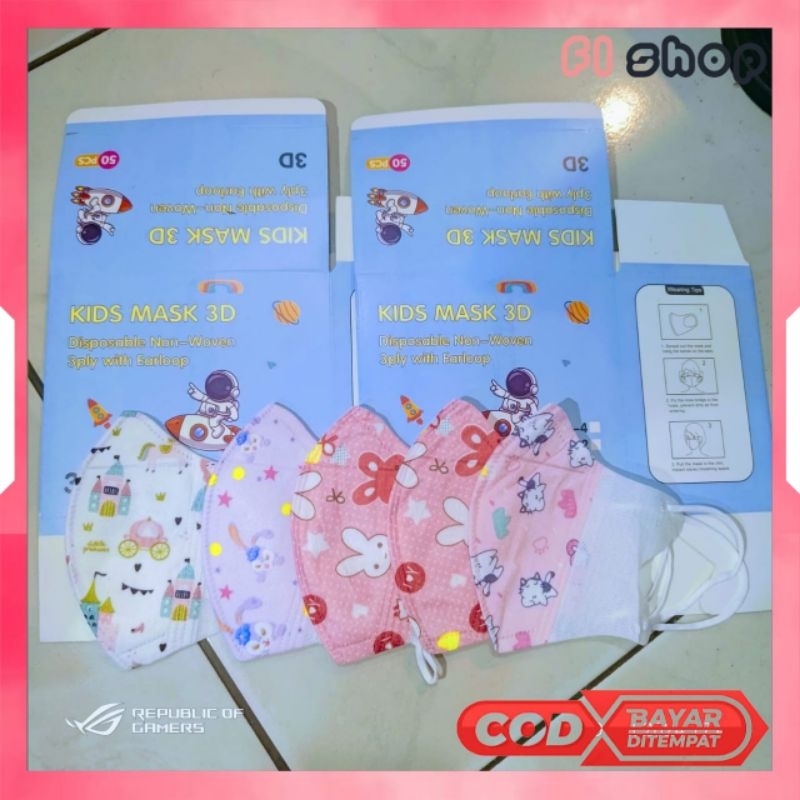 Masker anak duckbill face mask 3d 50 pcs mix