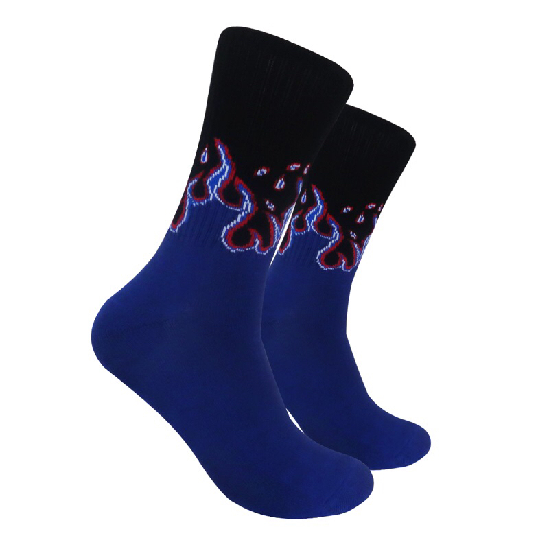 Kaos Kaki Oldschool - Kaos Kaki Skate Api Biru Hitam Cobolt - Kaos Kaki Medan