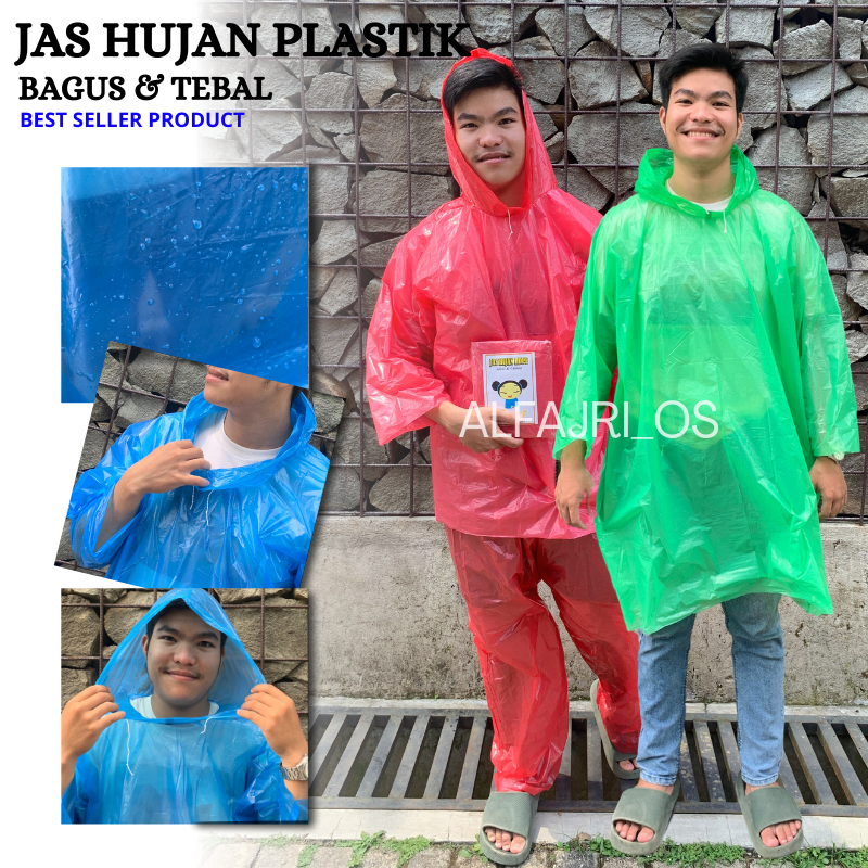 Jas Hujan Plastik Dewasa Tebal Bahan HDPE Model Setelan dan Ponco