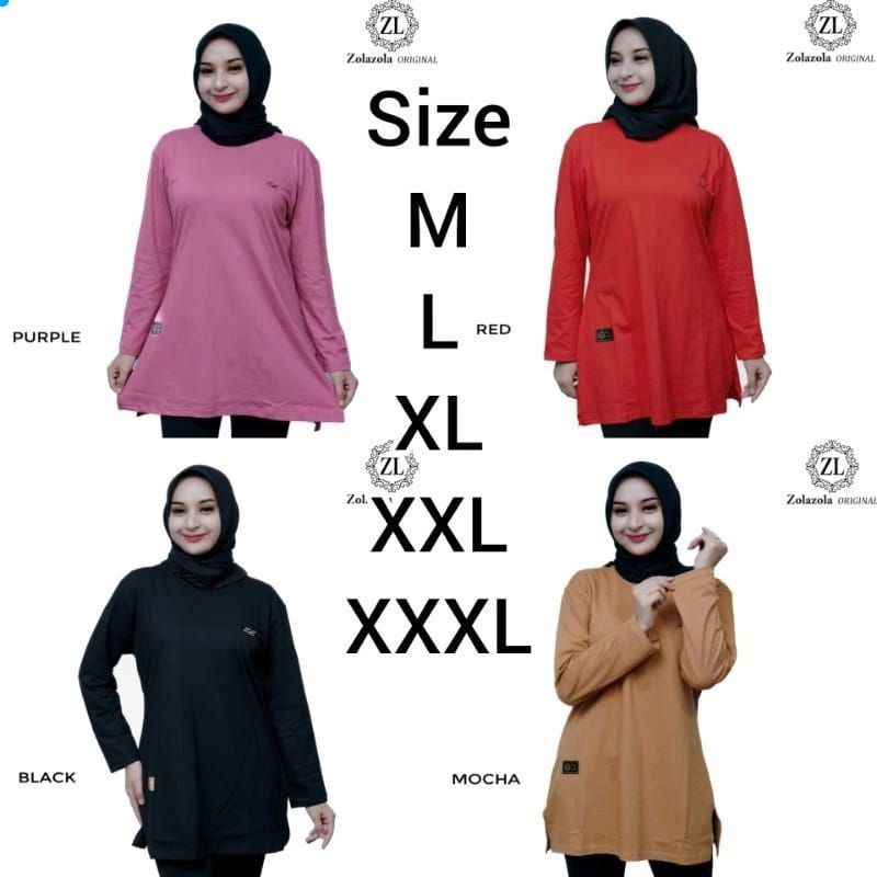 Kaos Tunik Polos Lengan Panjang Wanita Combed 24s ZOLA ZOLA