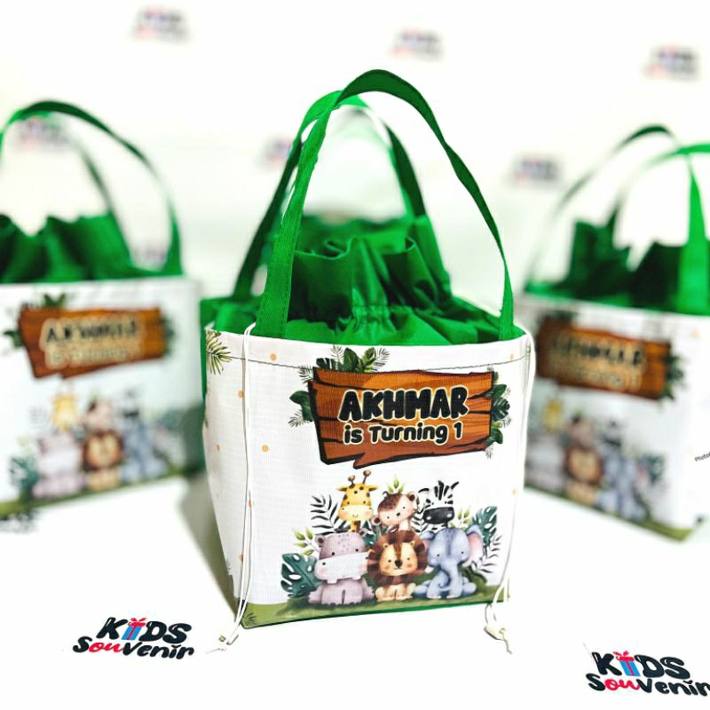 

Tas Souvenir Ulang Tahun Goodiebag Ultah Anak model Serut Custom Gambar Animal