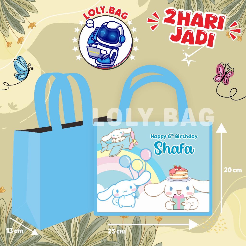 

Tas Ultah / Tas Ulang Tahun / Goodie Bag Custom / Tas Bingkisan tema Cinnamoroll