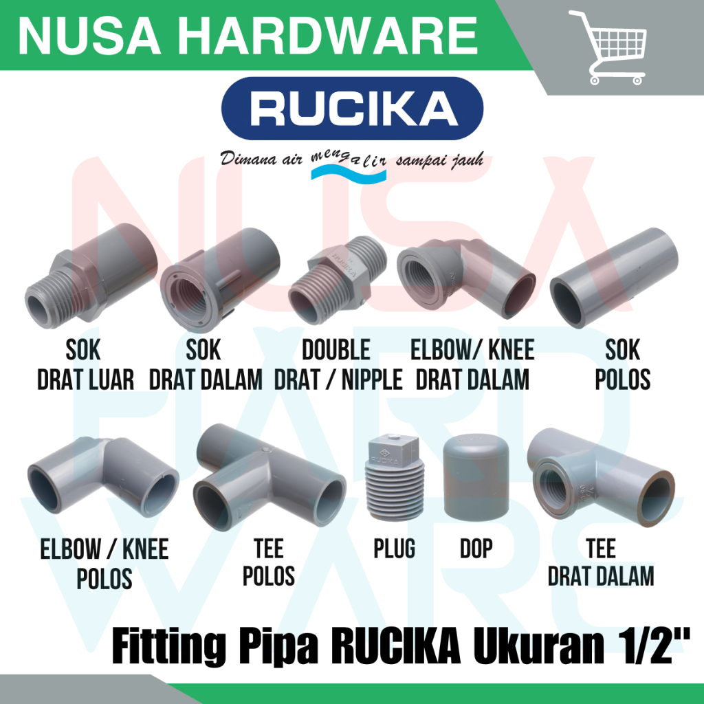 RUCIKA Fitting Pipa PVC AW 1/2 Inci Original - Sok Drat Luar SDL Kran Air - Faucet Sock Drat Dalam S
