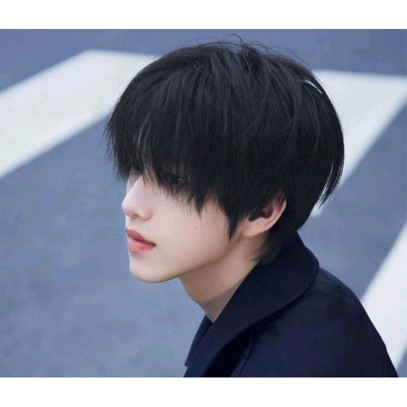 Wig Rambut Pria Korea Hitam Poni panjang