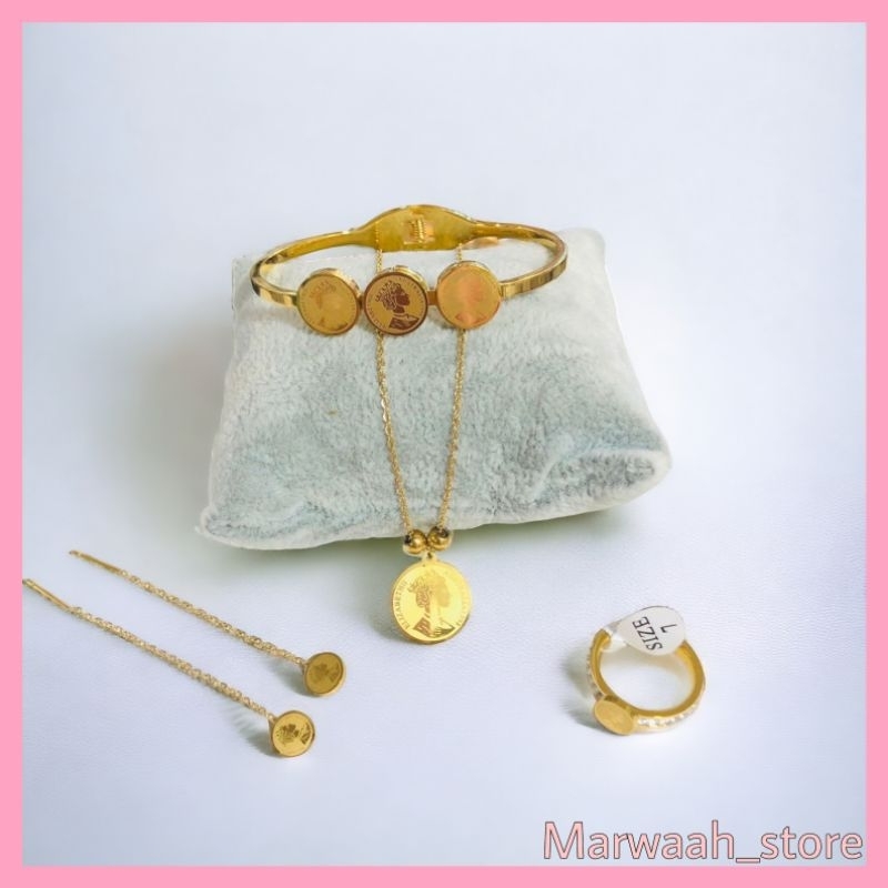 Gelang Set Perhiasan Titanium fashion wanita motif koin