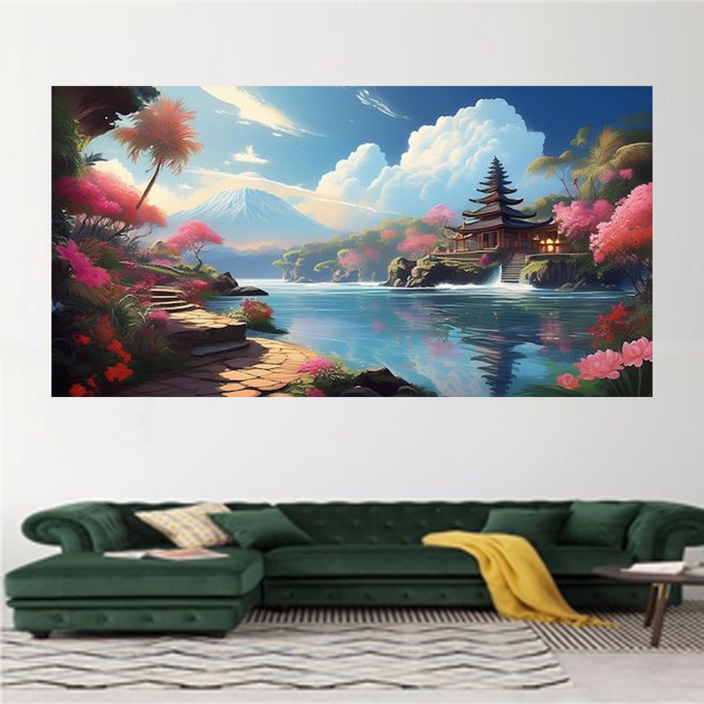 LUKISAN CETAK HIASAN DINDING PEMANDANGAN ALAM PEGUNUNGAN AND PANTAI AESTHETIC,TANPA BINGKAI,BISA COD