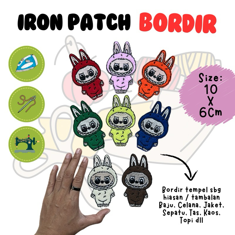 ( SUDAH ADA LEM TINGGAL SETRIKA ) BORDIR TEMPEL LABUBU IRON PATCH BORDIR BORDIL MURAH TAMBALAN KAOS 