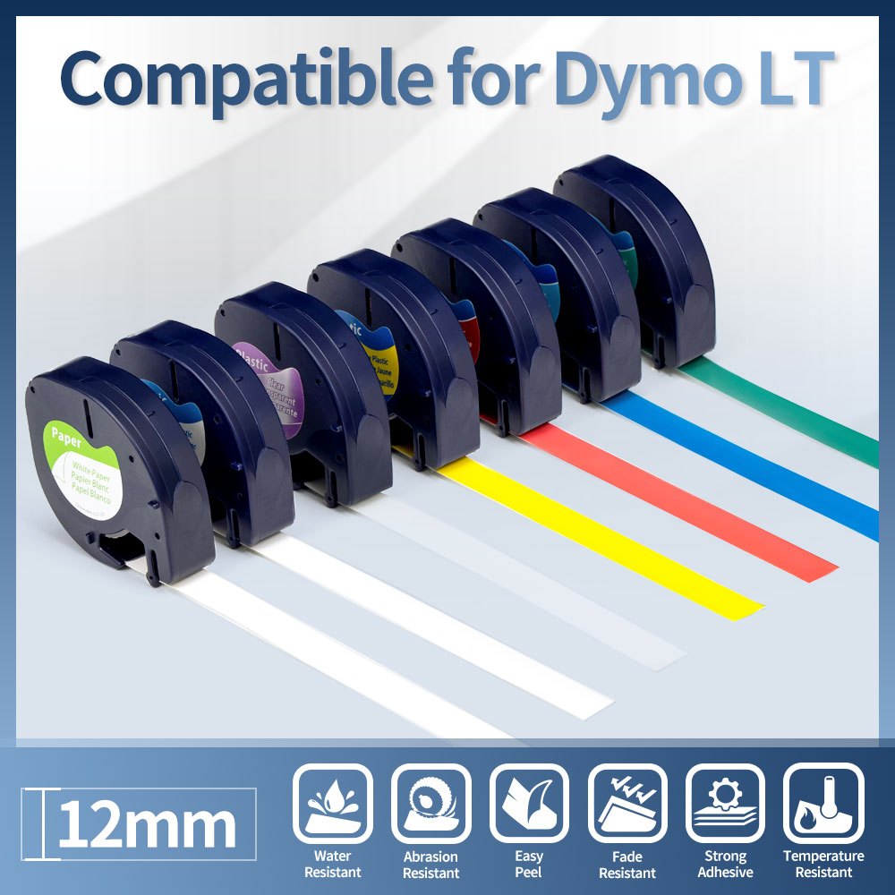 

91201 91200 12267 12mm Multicolor Plastic Label Tape Compatible Dymo LetraTag Label Maker 91202 91330 Paper Tape For LT100H 100T