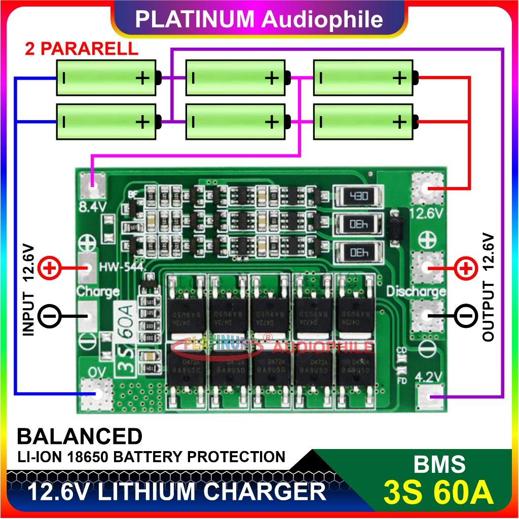 Lithium Li-ion Baterai Charger Modul 3S 12.6V 60A BMS Protection Board