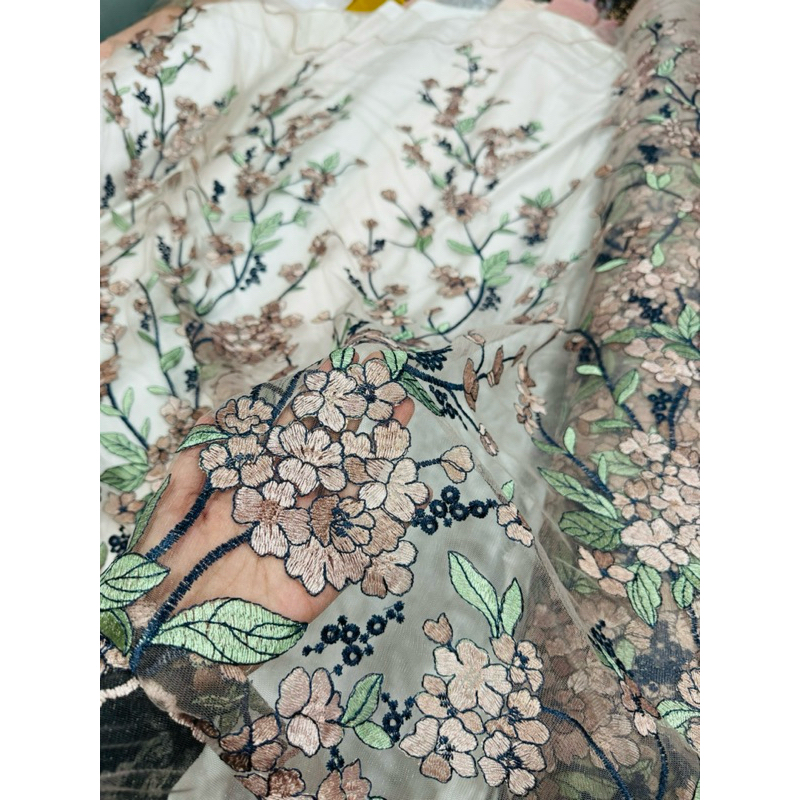 kain tulle Bordir garden motif sakura