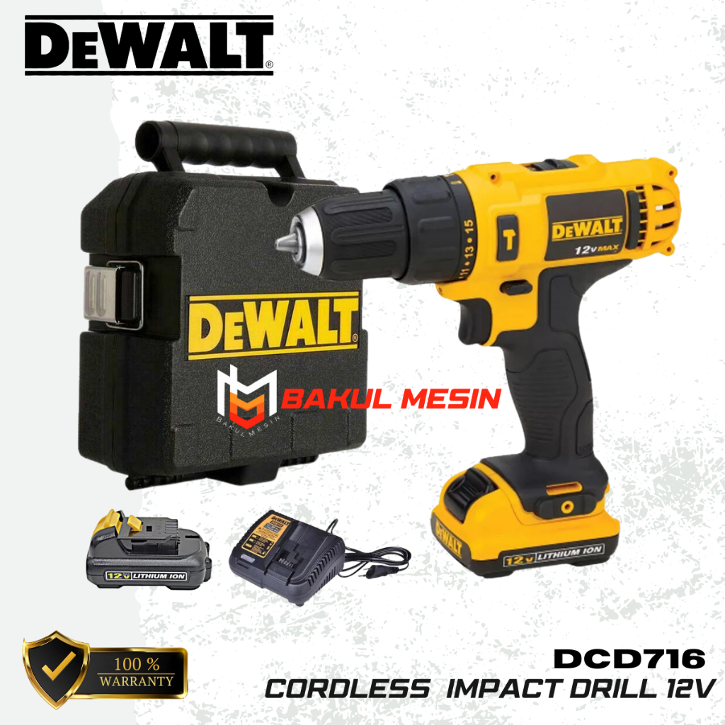 Dewalt 10.8V DCD716 Bor Cordless DCD716C2K bor baterai tembok