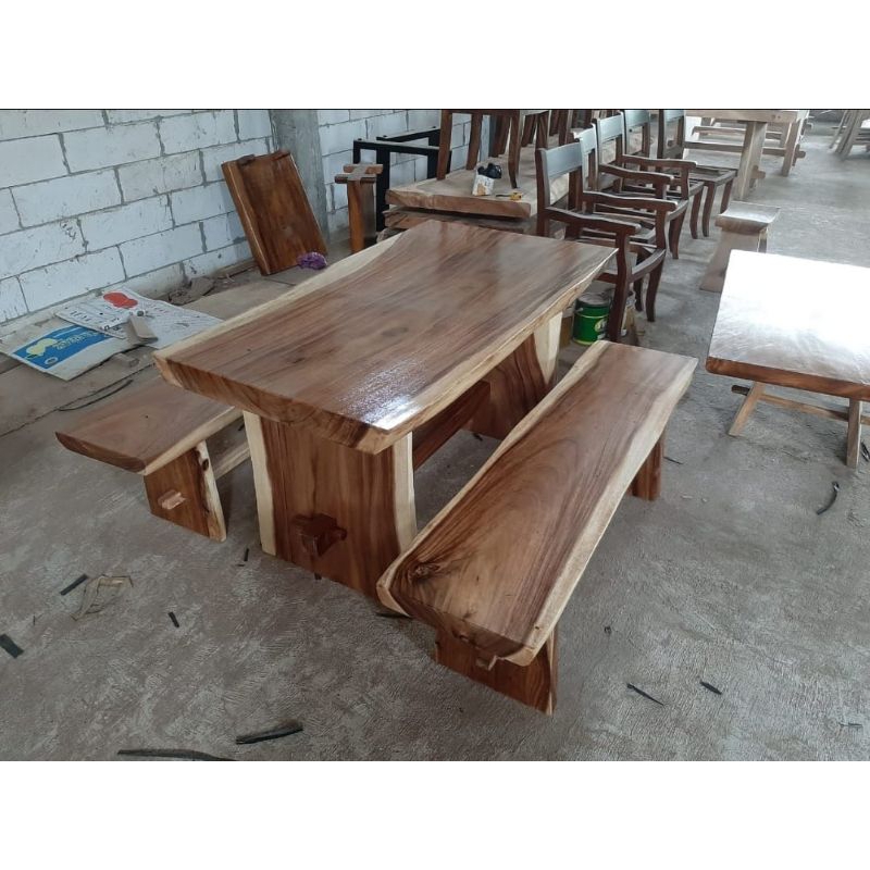 Set meja makan trembesi, meja makan minimalis terbaru,set meja trembesi kayu utuh