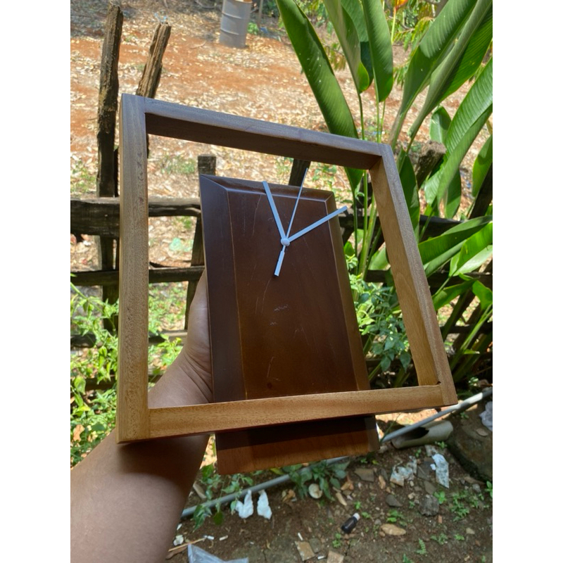 Jam Dinding Kayu Jati Frame Modern Minimalis