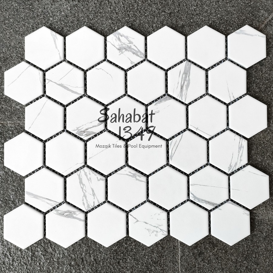 Keramik Lantai Hexagonal Keramik Dinding Dapur Keramik Mosaic Dinding Kamar Mandi Mosaic Cove White 