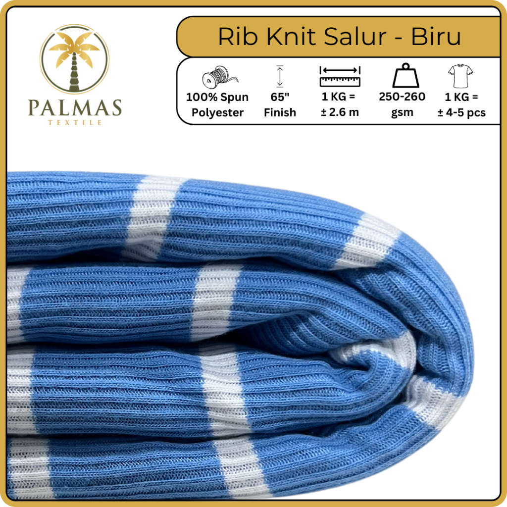 Kain Rib Knit Salur - Biru Muda (Bahan Kaos)