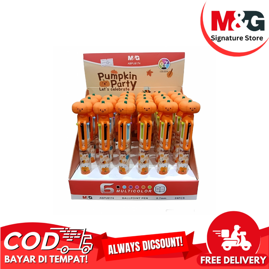 

Pulpen 6 Warna M&G Tema Pumkin Party #ABPU8174 Ballpaint 6 in 1 Tip 0.7 mm Pena Cetek Karakter