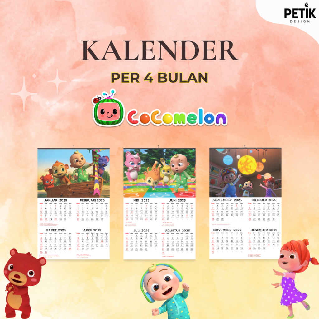 

Kalender Dinding Cocomelon 3 Lembar (per 4 bulan) 2025 Klem