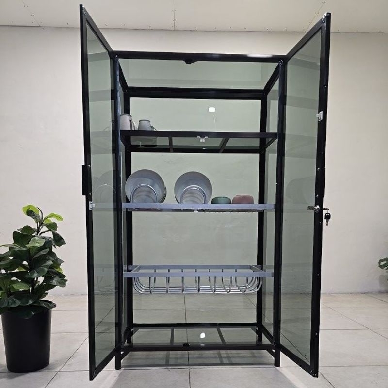 TC ALUMINIUM LP459 80X38X143 b LEMARI RAK PIRING ALUMINIUM 20U COKLAT TUA FULL KACA RIBEN HANDLE HIT