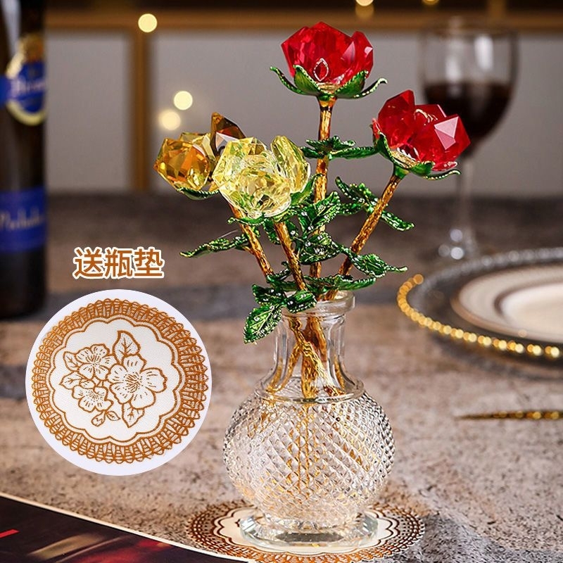 Bunga kristal mawar bunga abadi hadiah ulang tahun Hari Valentine pintu masuk kabinet TV ornamen dek