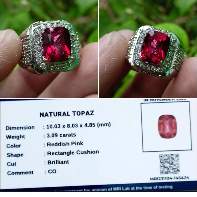 CINCIN BATU PERMATA RED TOPAZ+MEMO ORIGINAL