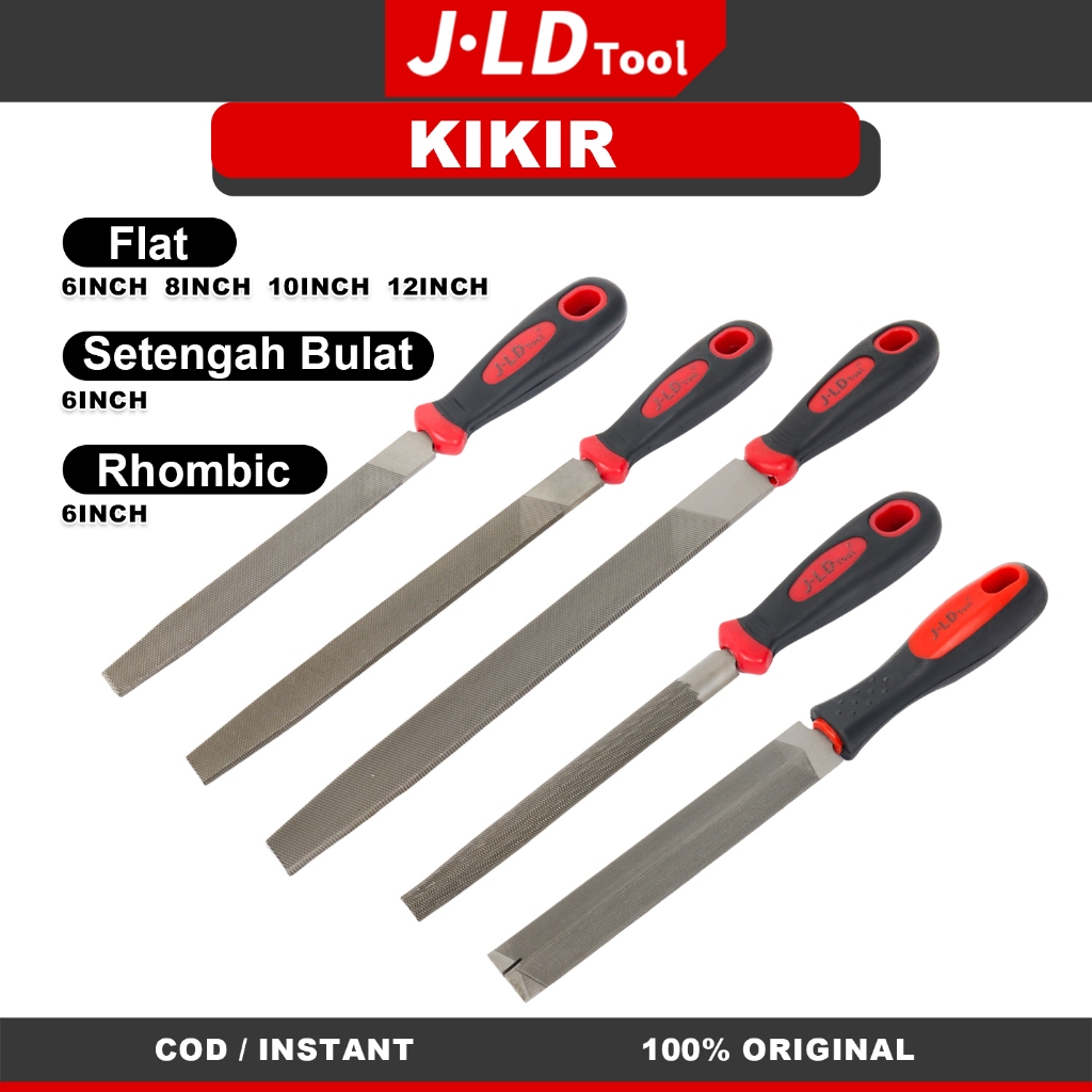 JLD Kikir Gergaji Kayu Besi Baja Gagang Karet 6inch 8inch 10inch 12inch Kikir Plat/Bulat/Setengah Bu