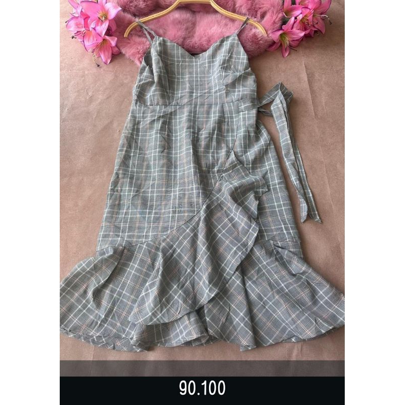 grey tartan ruffle overall dress