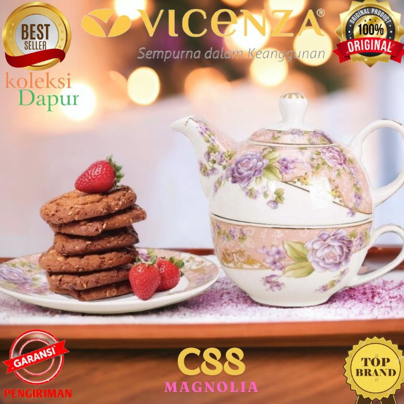 Tea set Cangkir dan Teko Vicenza motif Magnolia, PERALATAN MINUM TEH C88 cup and saucer dengan pirin