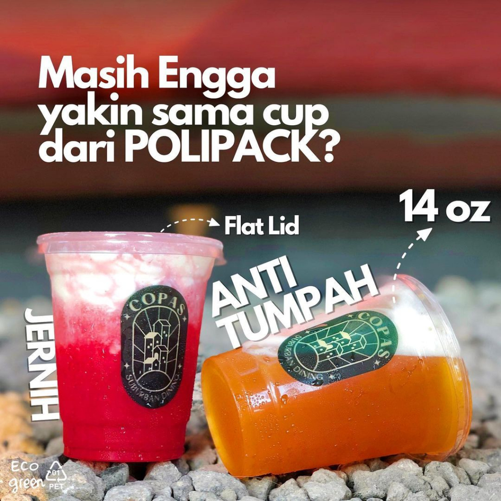 Cup Gelas PET 14 Oz Oval/Flat - Gelas Cup 14oz Kopi Coffee Teh Juice Strawless - ISI 50 PCS