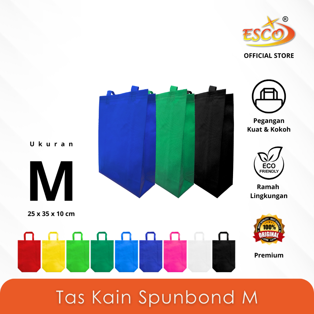 

ESCO Tas Kain Spunbond Ukuran M / Kantong Belanja / Tas Go Green / Reusable Goodie Bag TAS-04-M