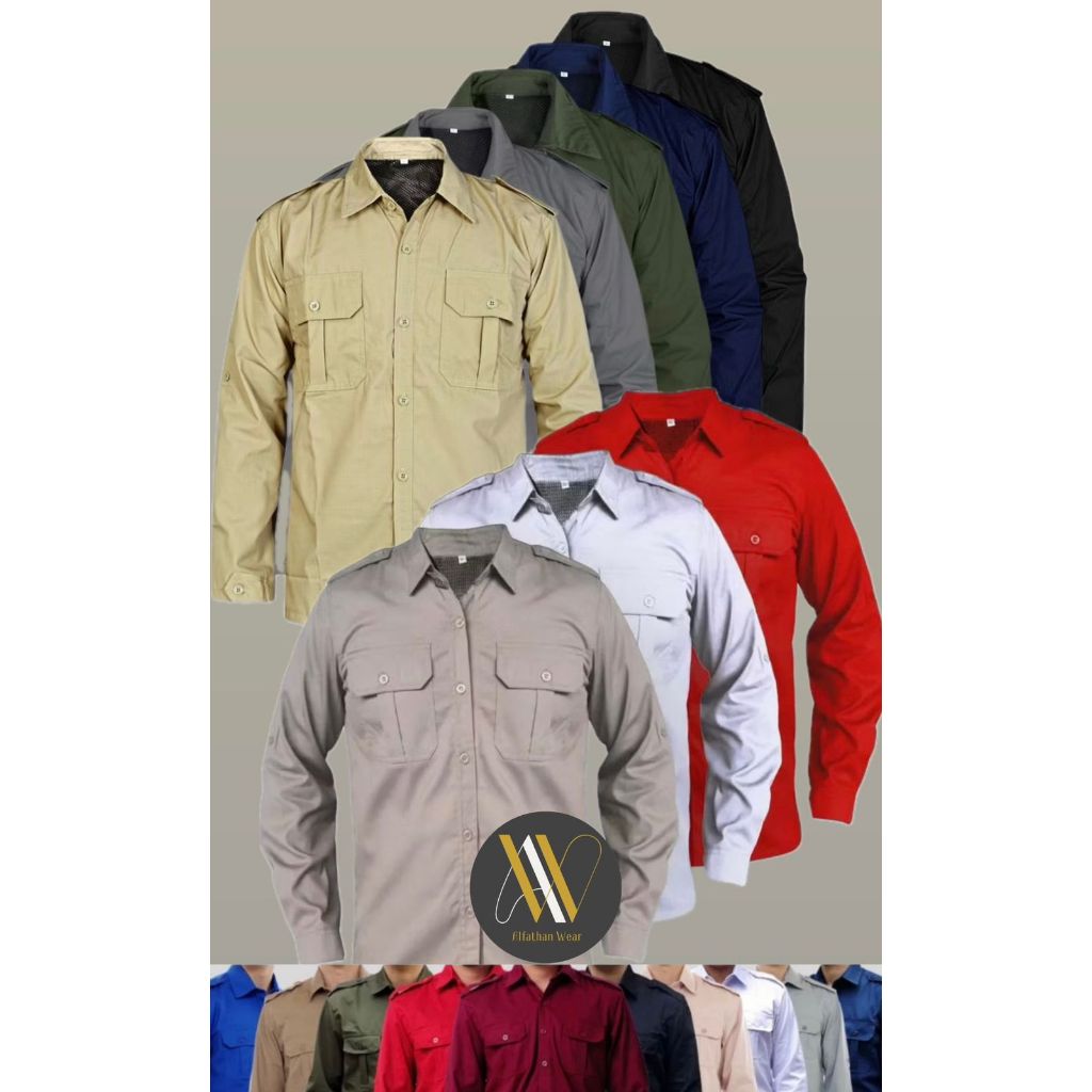 POLOSAN Baju Pdl Tangan Panjang Polos Kemeja Hitam Putih Biru Dongker Nevi Merah Seragam Kerja Kanto