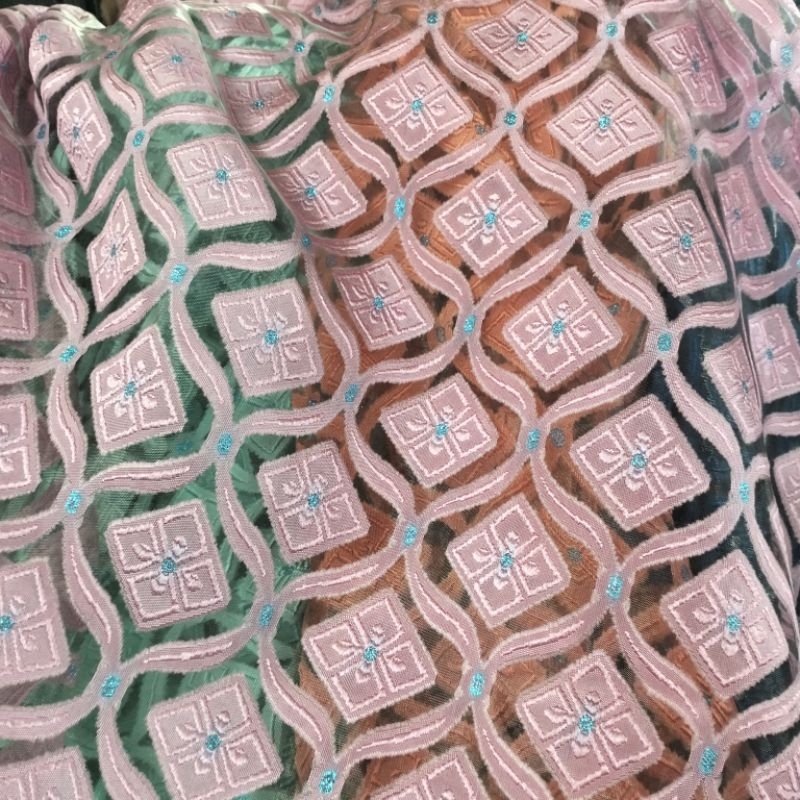 kain organza motif mewah terbaru/organza motif antik/organza motif garmen