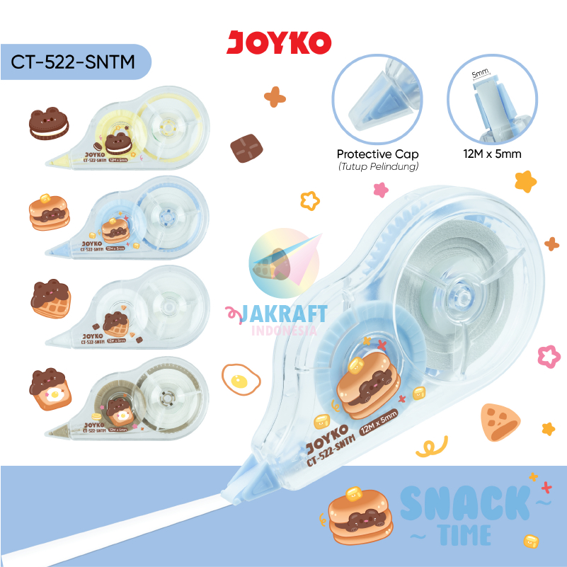 

(12 Pcs) GROSIR Correction Tape JOYKO CT-522-SNTM Snack Time Tip-X Tip Ex Pita 12 Meter isi Lebih Banyak Long Life | PACK