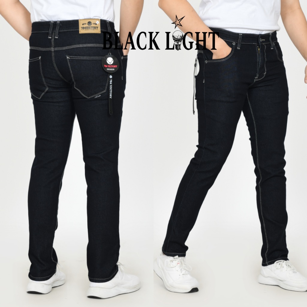 784 VICTORY Celana Jeans Slim Fit Pria Streach Denim Blue Black