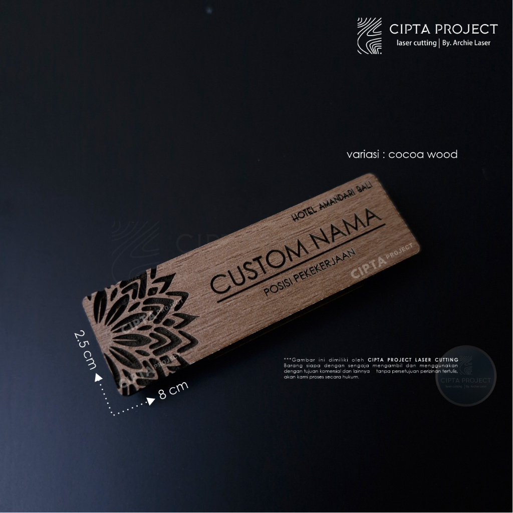 Name Tag Kayu | Name Tag Magnet | Tag Nama Magnet Custom | Pin Nama Custom Magnet | Papan Nama Dada 