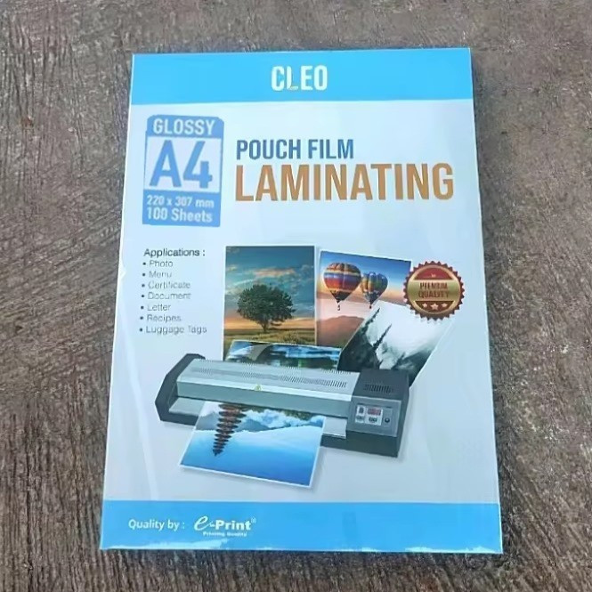 

PLASTIK LAMINATING GLOSSY F4 A4 100 MICRON 22,5X34 CM/ plastik Laminating Pouch e-Print A4 cleo