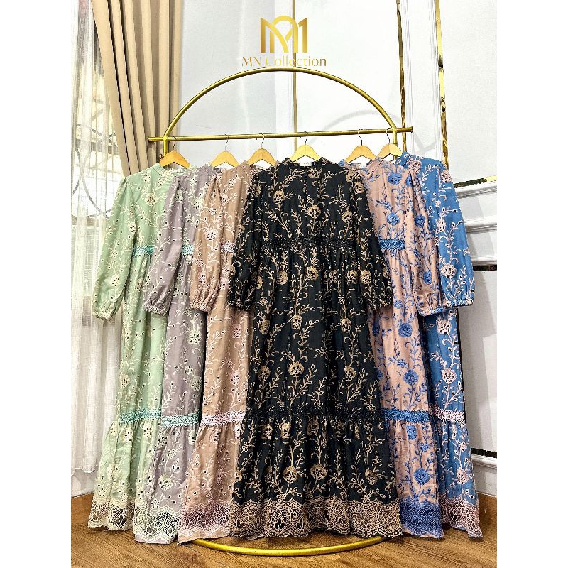 Luna Drees by MN Collection gamis katun bordir premium cantik mewah untuk pesta pengajian dan kondan