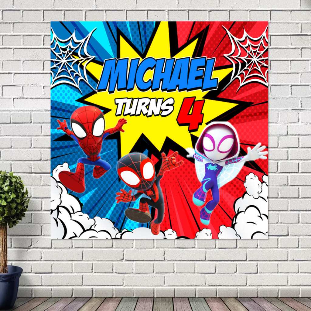 Spidey Spiderman Chibi Backdrop Flexi Birthday / Spanduk Hiasan Dinding Ulang Tahun