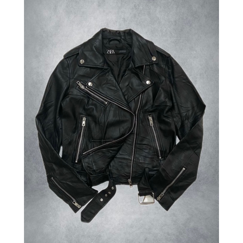 Zara Leather Jacket Jaket Kulit Biker Motor