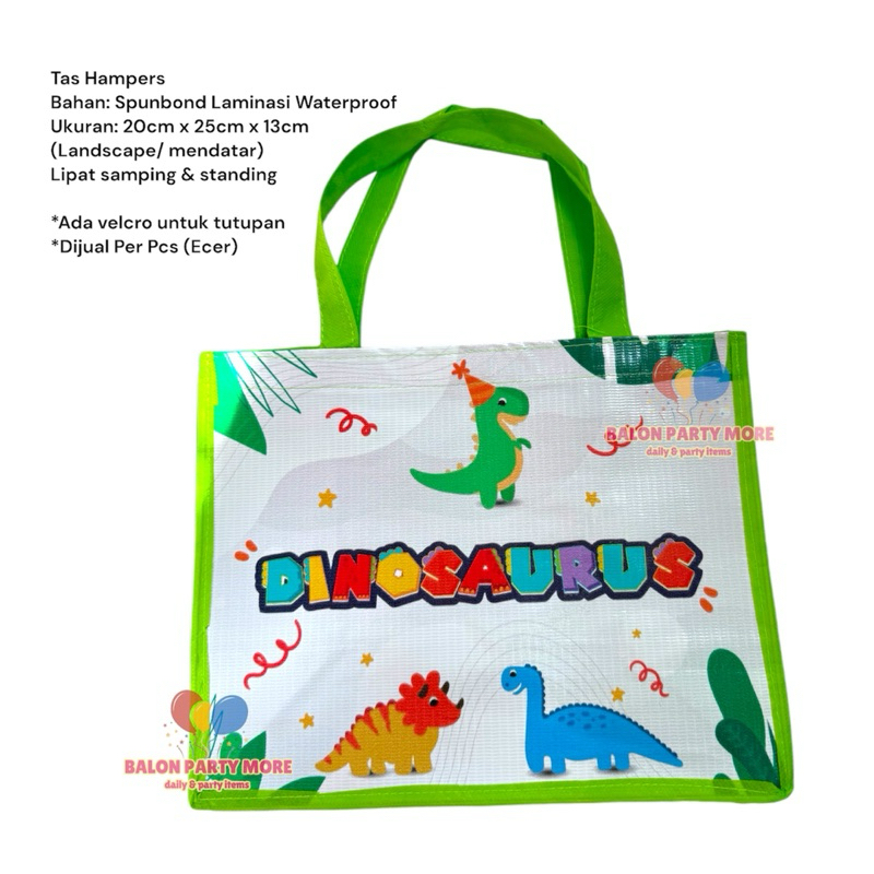 

(ECERAN DINOSAURUS) TAS HAMPERS DINO SOUVENIR BAHAN SPUNBOND MURAH LAMINASI UKURAN 20cm x 25cm x 14cm / TAS SERBAGUNA ANTI AIR MURAH / Kuromi Sanrio Cinnamoroll