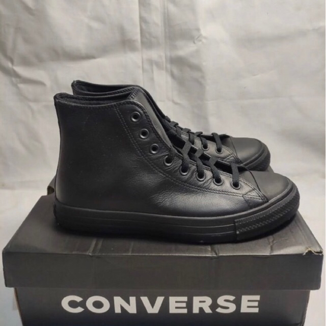 converse leather black high full black Bisa COD Bayar Di Tempat