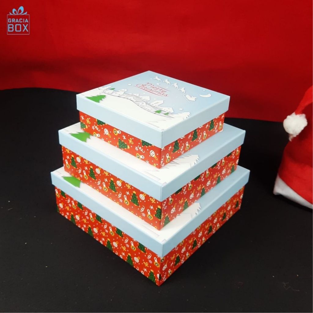 

Hardbox Hadiah Natal - Box Kotak Natal 3 Ukuran - Dus Box Kue Natal Christmas Toples, Red