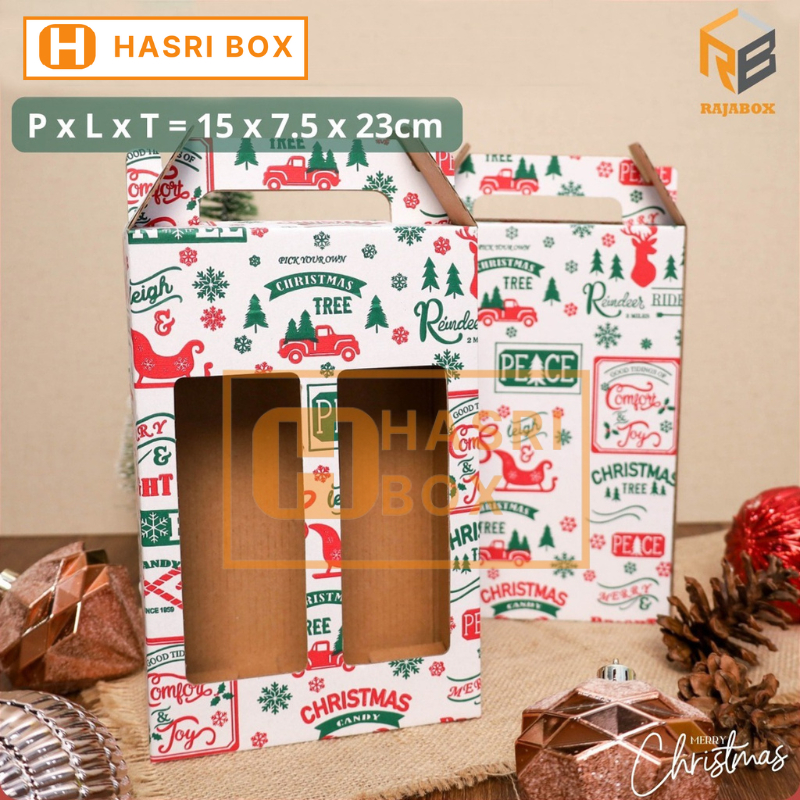 ( 10pcs ) Dus Jinjing Botol 500ml Isi 2 Natal Box Packaging Kemasan Hampers Parcel Minuman Christmas