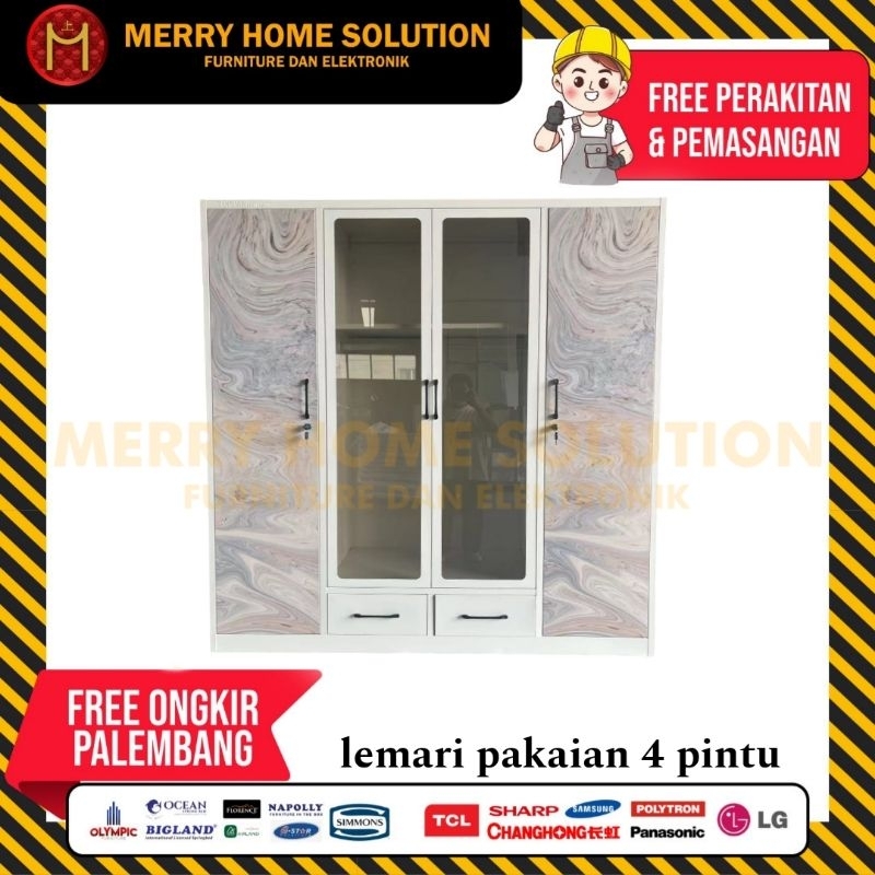 lemari pakaian besi 4 pintu / lemari plat besi 4 pintu / lemari baju 2 laci furniture palembang