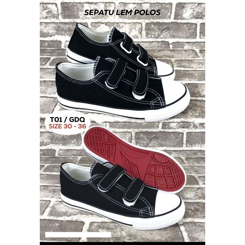 sepatu sekolah anak tanpa tali sepatu hitam putih sepatu importt