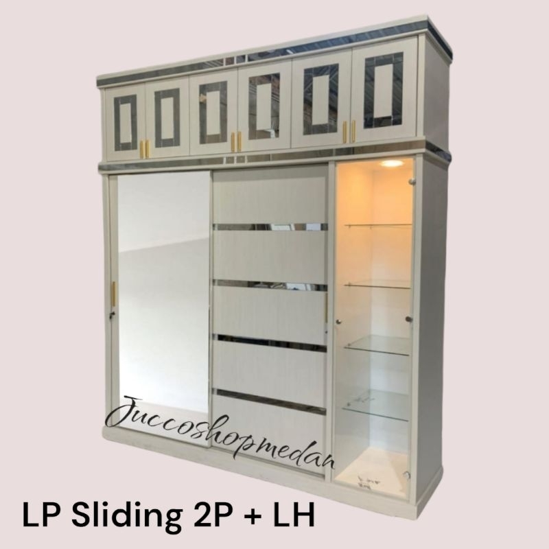 [ Jucco ] Lemari Pakaian 2 Pintu Sliding Lemari Hias Jumbo 205x256cm - Lemari 2 pintu Sliding Lemari
